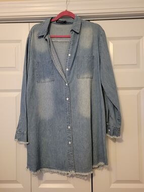 Light Wash Denim Shirt Dress - Button Front